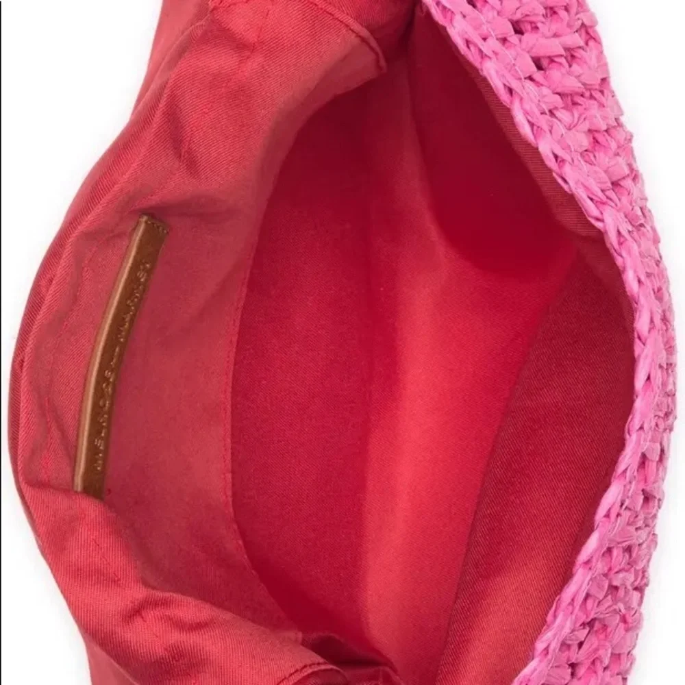 Pink Raffia Straw Clutch Woven Handbag, Feminine Summer Resort Vacation, New
